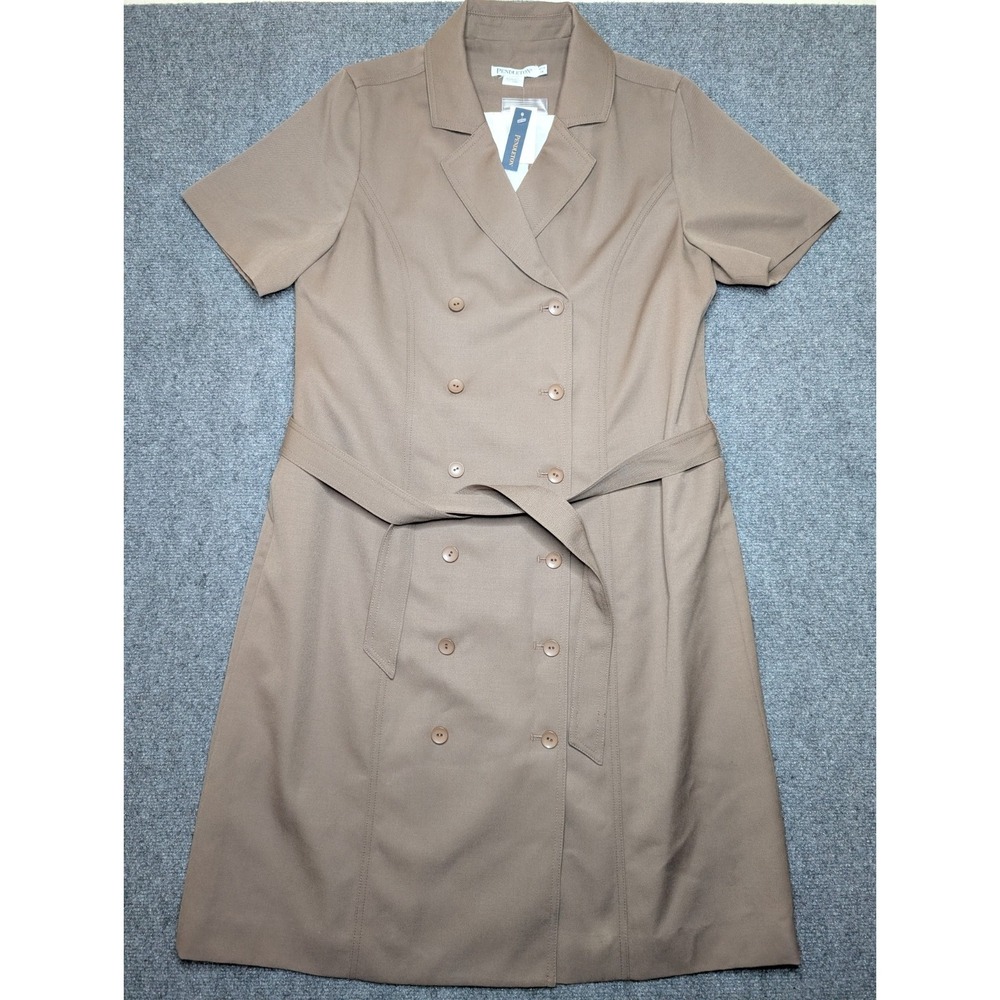 NWT Pendleton Women's Size 14 Petite Button Front Khaki Dress Tie Waist